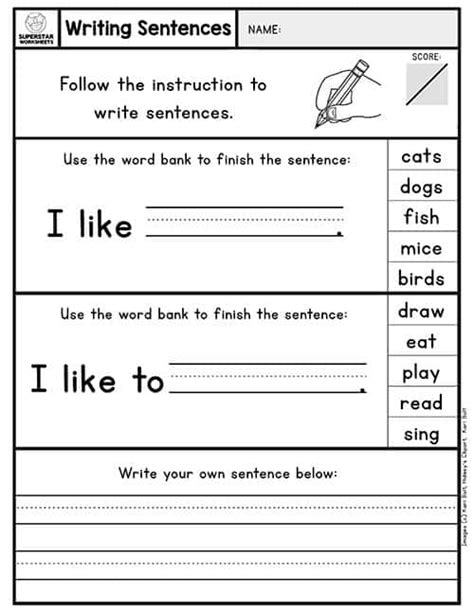 printable kindergarten sentence writing worksheets lissimore