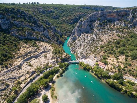 Aerial View Of Gorge Du Verdon Canyon River In South Of France Stock