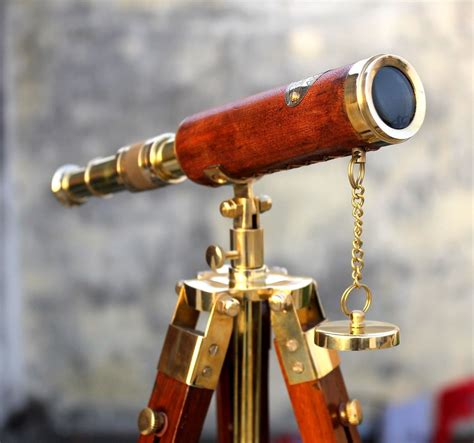 nauticalmart antique brass leather telescope with wooden stand tripod vintage nautical