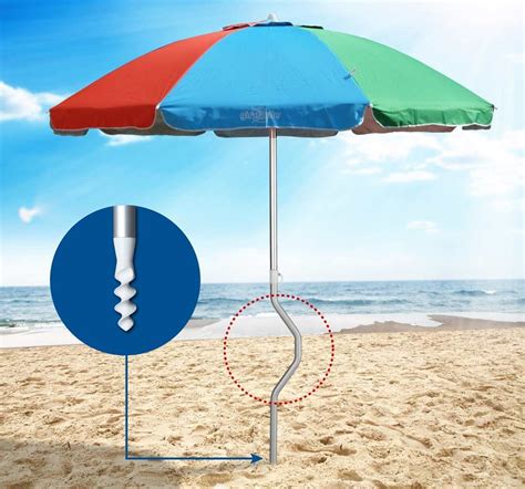 Uv Beach Umbrella With Integral Sand Anchor Multi Coloured Panels