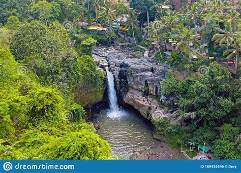 Aerial From Tegenungan Waterfall In Bali Indonesia Stock Photo Image