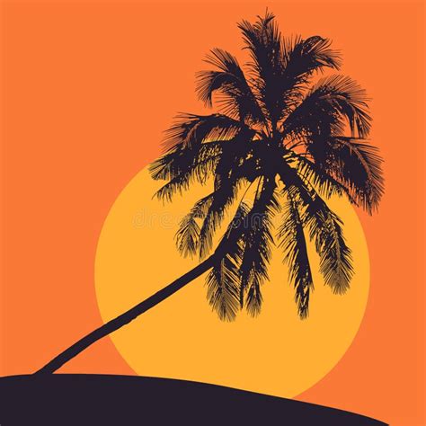 Tropical Sunset Vector Illustration With Palm Tree Stock Vector
