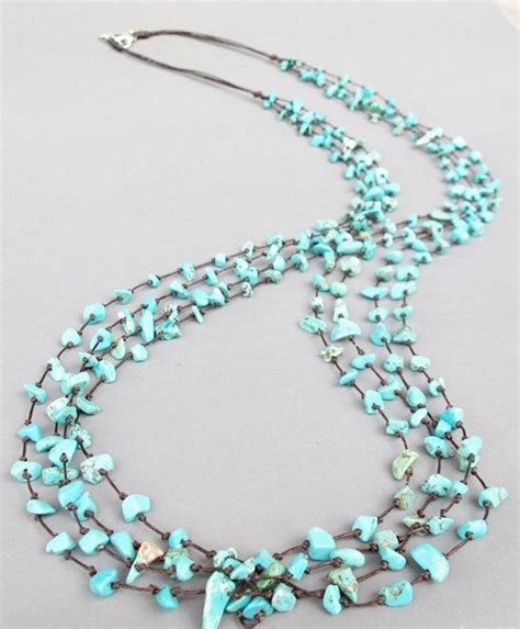 Multi Strand Turquoise Chip Stone Long Necklace Chip Bead Jewelry