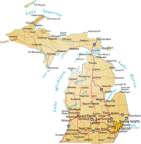 Michigan Map With Cities Quotes Map Of Michigan Detailed Map Poster