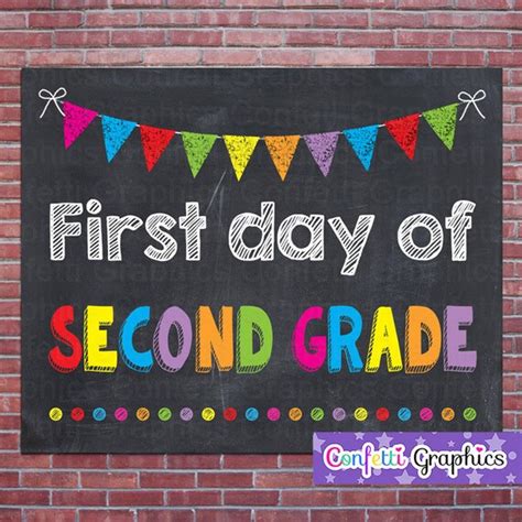 First Day Of Second Grade 2nd School Chalkboard Sign Poster