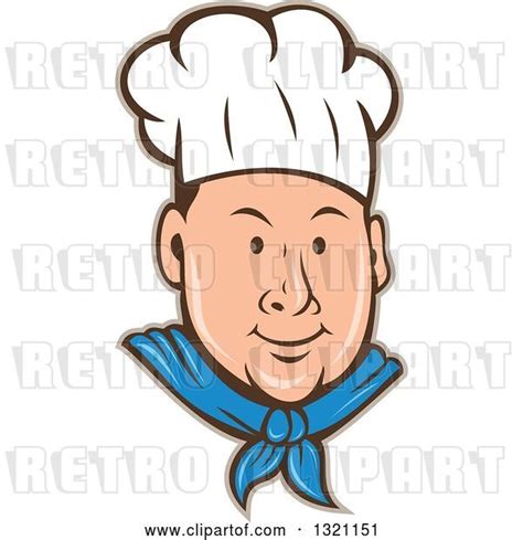 Vector Clip Art Of Retro Cartoon White Male Chef Face In A Toque With