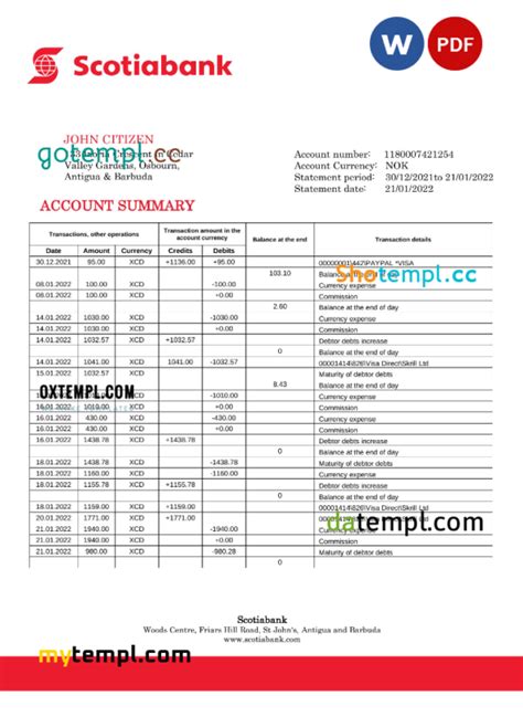 Antigua And Barbuda Scotiabank Bank Statement Template In Word And Pdf