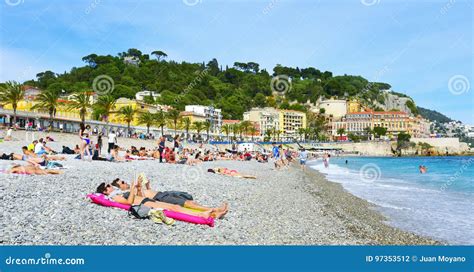 People Sunbathing On The Beach In Nice France Editorial Photography