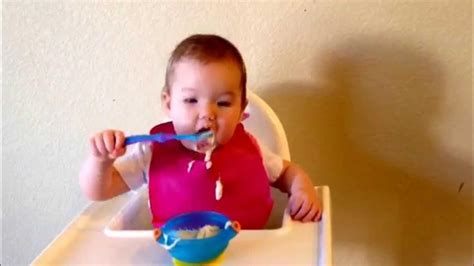 Baby Avy Self Feeding With Spoon And Bowl At 11 Months Baby Led