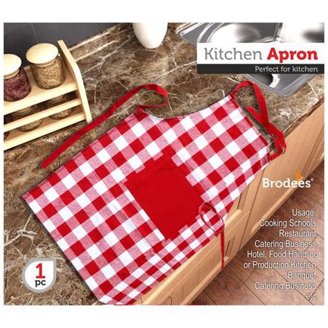 Buy Brodees Cotton Kitchen Apron With Front Center Pocket Red Checked 60 X 80 Cm Online At