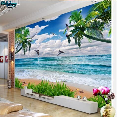 Beibehang Large Custom Wallpapers Hd Play Water Dolphin Beautiful Beach