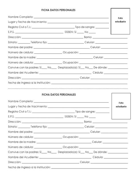 Formulario Ficha De Datos Personales Para Imprimir Formularios En