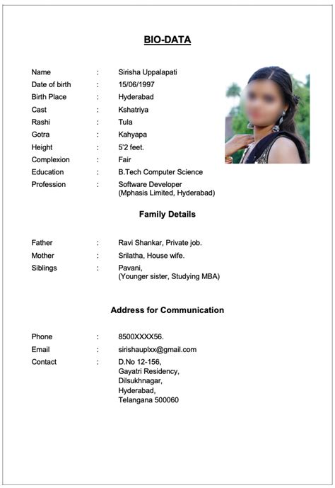 Hindu Marriage Biodata Format Bio Data For Marriage Biodata Format 1803
