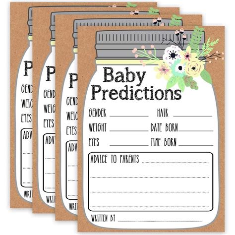 Mason Jar Baby Prediction Cards Baby Prediction Cards Baby Shower