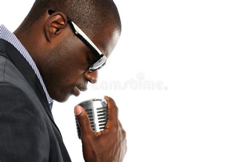 Young African American Man With Vintage Microphone Stock Image Image