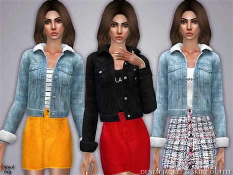 Denim Jacket And Skirt Outfit By Black Lily At Tsr Sims 4 Updates