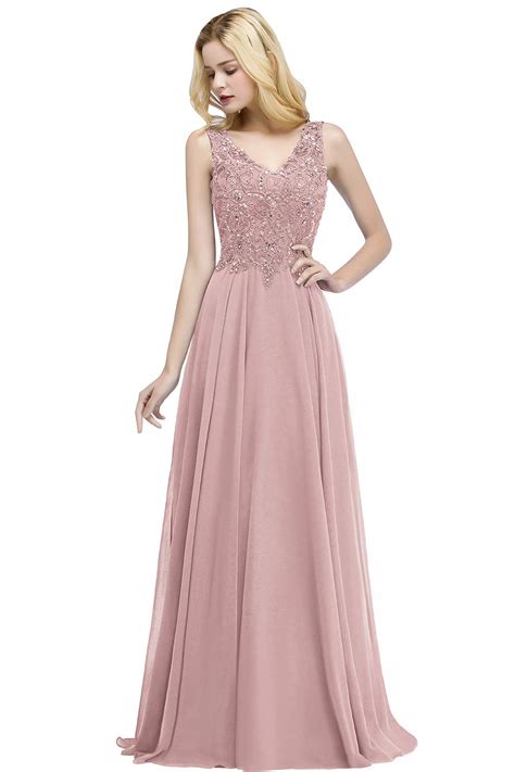 misshow lace applique v neck beaded long chiffon formal dresses for women