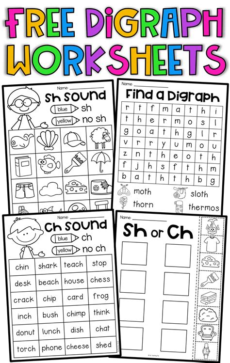 Free Digraph Worksheets Ch Th Sh Phonics Kindergarten Teaching