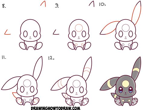 How To Draw Cute Kawaii Chibi Umbreon From Pokemon Easy Step By Step