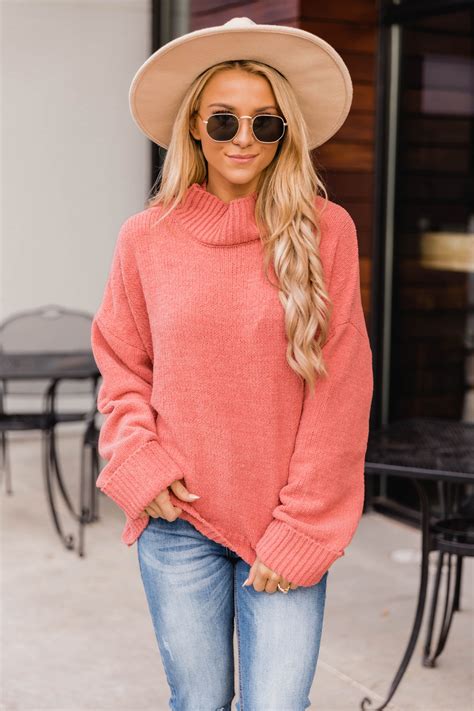 Play Your Part Mock Neck Chenille Sweater Rose