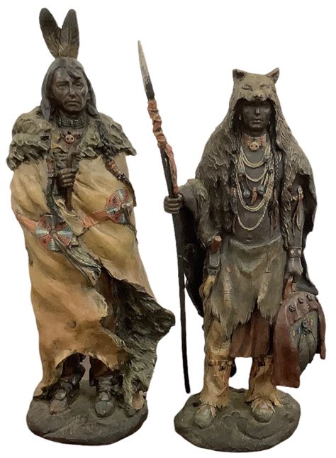 Lot Lot Of 2 Statues Of Native Americans 12”h 13”h