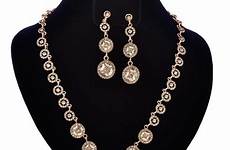 gold jewelry necklace set rose earrings fashion rhinestone crystal walmart