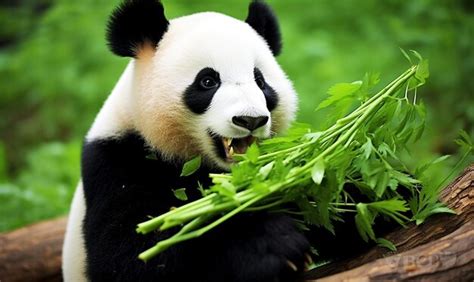 Foto Lindo Oso Panda Hambriento Comiendo Bambú Foto Premium