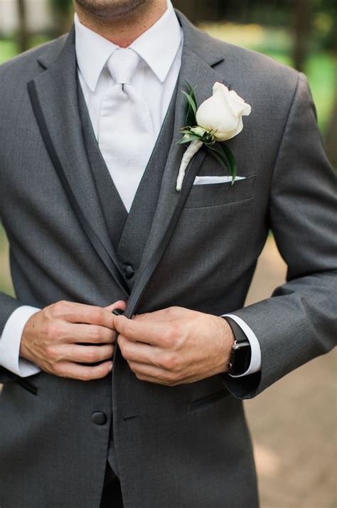 Grey two button suit, grey bowtie and dark brown capped toe shoes. wedding groom suit tuxedo grey Two Buttons Men Suits Slim ...