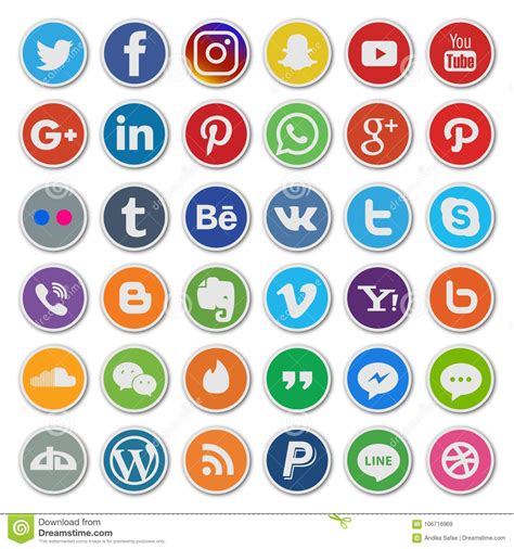 Colorful Round Social Media Icon Set Editorial Stock Image