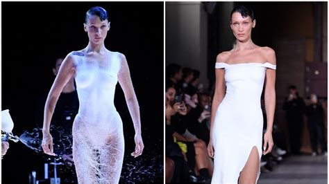 Bella Hadid Gets Dress Spray Painted On Her Body In Real Time During Coperni Show At Paris