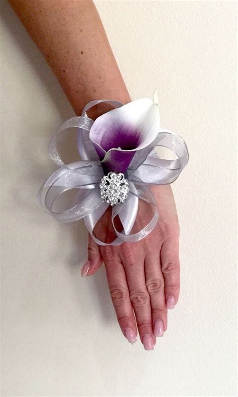 Purple Calla Lily Wrist Corsage Plum Corsage Silver Wrist Etsy