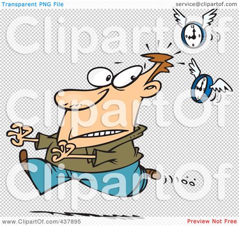Royalty Free Rf Clip Art Illustration Of Flying Clocks Chasing A Man