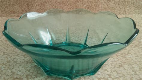Vintage Turquoise Glass Bowl Aqua Blue Scalloped Fluted