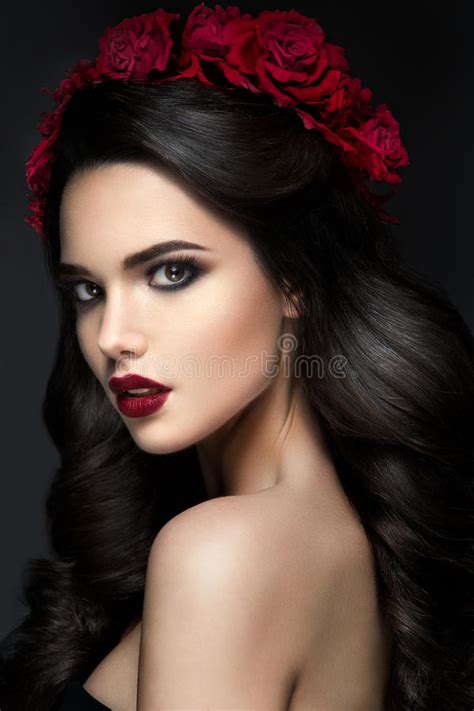 Beauty Fashion Model Girl Portrait With Roses Stock Photo