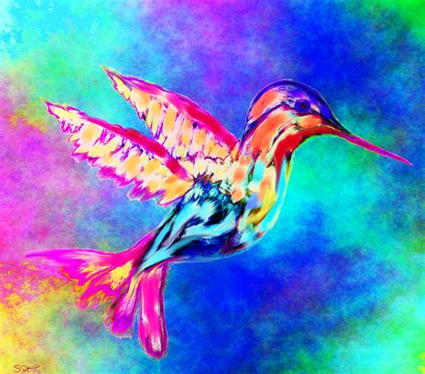 Hummingbird In Summer Sky Digital Art By Abstract Angel Artist Stephen