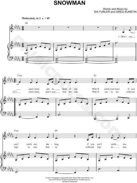 Relax muscles and focus the mind. Sia "Snowman" Sheet Music in Db Major (transposable ...