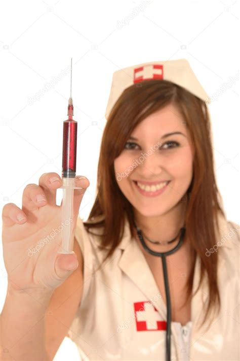 Beautiful Nurse Holding Syringe — Stock Photo © Fouroaks 3367006