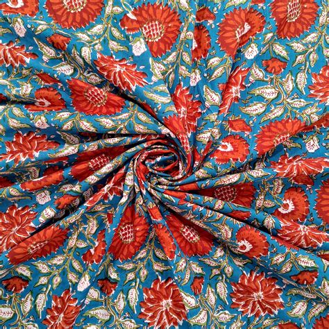Floral Print Dressmaking 100 Cotton Material Indian Sewing Hand Block Printed Fabric Printed