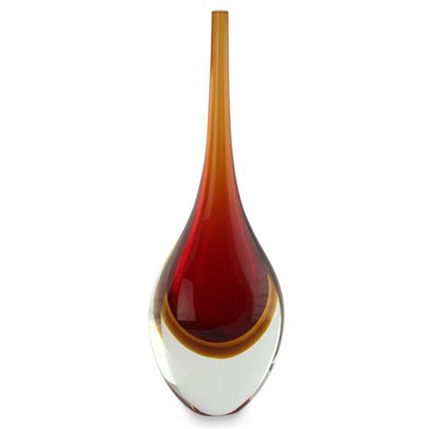 Orren Ellis Levitating Amber Fire Handblown Art Glass Vase Wayfair