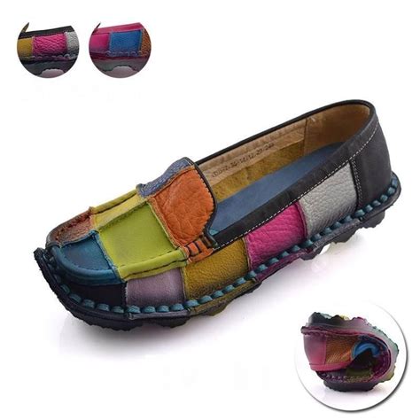Handmade Vintage Womens Shoes Genuine Leather Female Moccasins Loafers