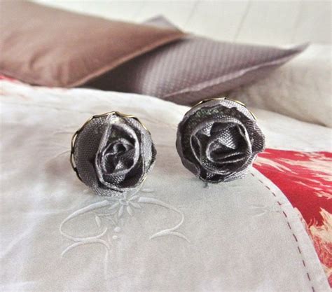 Fabric Button Earrings Gray Party Wedding Flower Button Ear Etsy