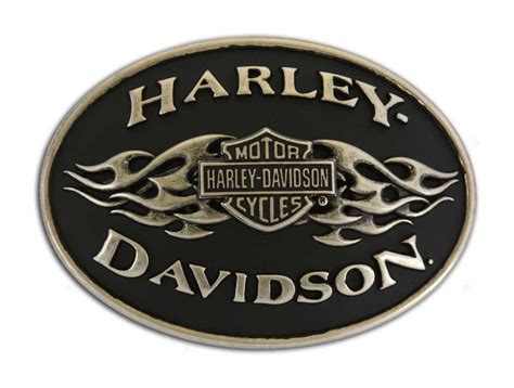 Harley Davidson Mens Belt Buckle Black Flame Brushed Chrome Hdmbu10070