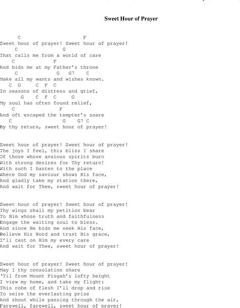 Sweet Hour Of Prayer Christian Gospel Song Lyrics And Chords