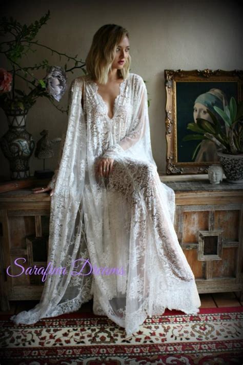 Bridal Lace Wedding Robe Bridal Lingerie Wedding Sleepwear Off White