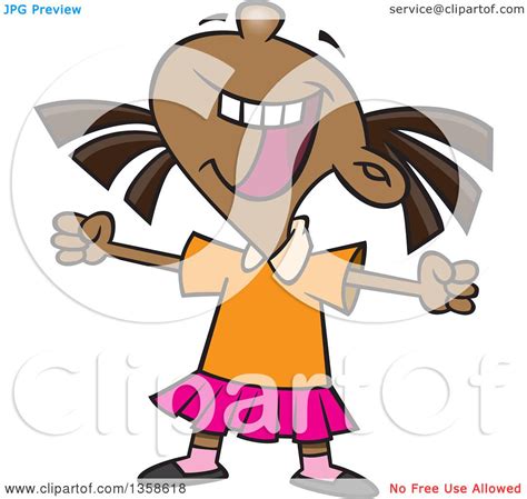 Clipart Of A Cartoon Happy Black Girl Celebrating A Win Royalty Free
