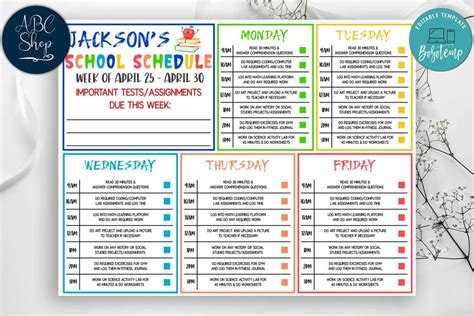 Editable Home School Schedule Daily Weekly Subject Checklist Diy Bobotemp