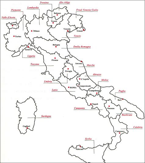* nomi delle regioni italiane; Cartina Italia Capoluoghi E Province - Tomveelers