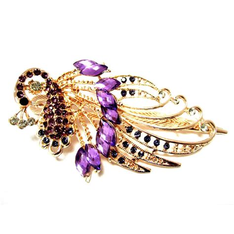 Lovely Vintage Jewelry Crystal Purple Peacock Hair Clips For Hair Clip