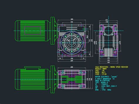 Caja Reductora Motor Eléctrico En Autocad Cad 9311 Kb Bibliocad