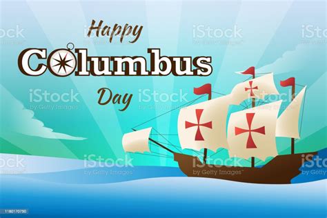 Illustration Flat Vector Happy Columbus Day Background Or Banner